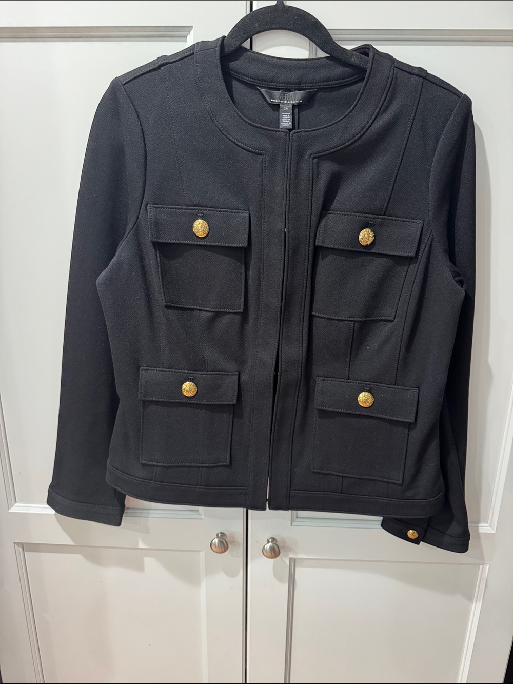 White House Black Market Black Pocket Blazer with Gold Buttons